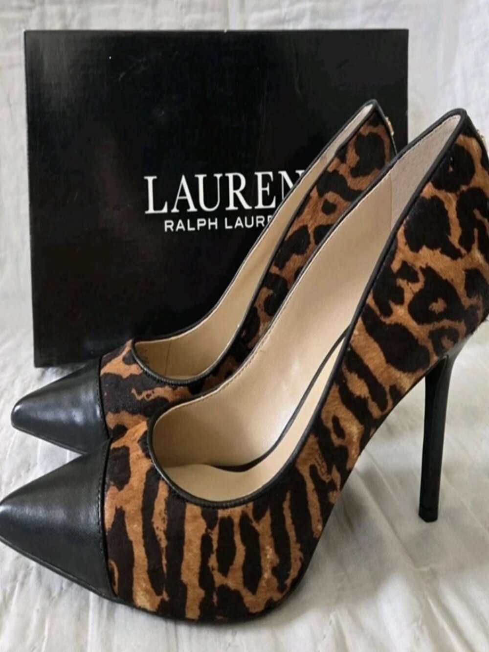 Lauren RALPH LAUREN Lindella Pumps Brown Leopard Calf Fur Size 10